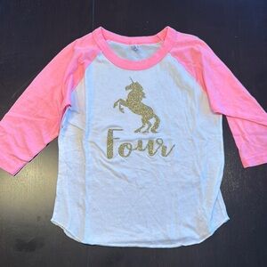 Angel Pink and White Long Sleeve Tee with Unicorn Design